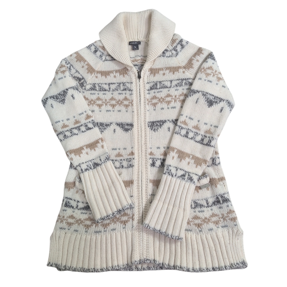 Eddie Bauer Wool Blend Sweater, Full Zip Cardigan, Aztec, Women's Small - Picture 1 of 15